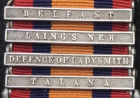 AN EXCEPTIONAL “LADYSMITH DEFENDER” QSA & KSA PAIR.
With Four Battle Clasps.To. 4445. Pte J GERAGHTY. 1st LEICESTER Regt. With full papers & roll. Previously a Coal Miner.