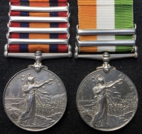 AN EXCEPTIONAL “LADYSMITH DEFENDER” QSA & KSA PAIR.
With Four Battle Clasps.To. 4445. Pte J GERAGHTY. 1st LEICESTER Regt. With full papers & roll. Previously a Coal Miner.