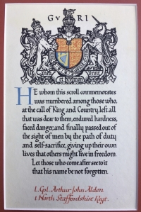 A TRULY RARE, OUTSTANDING, MINT & COMPLETE, “CHRISTMAS TRUCE” 1914 Star & Bar, Casualty Trio, Plaque & Scroll. To: 7743. L/Cpl A.J. ALDEN, 1st North Staffs  Regt.  KILLED IN ACTION 9th APRIL 1915. With early papers