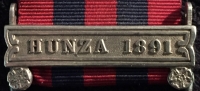 An Extremely Scarce INDIAN GENERAL SERVICE MEDAL “HUNZA 1891” (SEPOY BANKA 1st/20th. Punjab Native Infantry) & accompanying, Rare “HUNZA NAGAR” Badge.