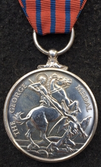 A Superb & Outstanding “Fire Brigade” GEORGE MEDAL (QEII) 1993, 
with Silver & Golden Jubilee Medals & Fire Brigade Exemplary Service
Medal. To; Firefighter DAVID BURNS. West Midlands Fire Service.