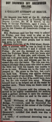 A Scarce “River Thames, at Greenwich” Bronze, Type2 (Unsuccessful) R.H.S. Medal, To: WILLIAM DONAVAN, who on 12th June 1903, attempted but failed to save Four Year Old GEORGE PACKHAM who fell into The Thames.