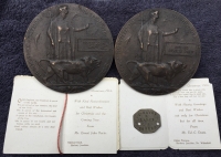 An Unusual “TWO WAKEFIELD BROTHERS” Pair of Plaques 
To: & ERNEST JOHN DAVIS, 2/4th K.O.Y.L.I. K.I.A.  (27/11/17) & elder brother EDWARD CHARLES DAVIS,  2/4th EAST LANCS REGt. K.I.A. (21.3.18).