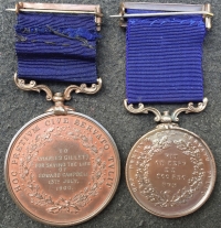 AN EXCEPTIONAL ROYAL HUMANE SOCIETY  “DOUBLE GALLANTRY”  LIFE SAVING PAIR of 1900 & 1905. To: CHARLES GILLETT.Master of Passenger Steamer “Premier” (Bristol). A veteran of over 15 life saving rescues.