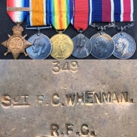 The Famous & Critical, 22nd August 1914 ”Von Kluck & Mons Retreat” recce’ 1914 Star & Bar (MID)Trio. Lt V.H.N. WADHAM, 3 Sqd RFC. Killed in Action 17th Jan 1916. To France 13th Aug 1914 with Sgt F.C Whenman’s 1914 Star & Bar Trio, with RAF M.S.M. & L.S.G.C.