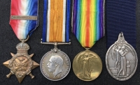 A VERY SCARCE  & UNUSUAL “OLD CONTEMPTIBLE” 1914 Star & Bar (Cavalry) Trio. To: 580. Cpl E.P. TRANTER. 1/1 NORTHANTS YEOMANRY & ROYAL AIR FORCE, with Large Silver Masonic Peace Medal 1919.