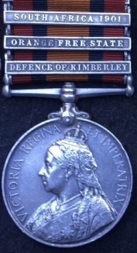 A VERY RARE British S.Africa Co.(VICTORIA COLUMN) QSA 
 (Defence of Kimberley)O.F.S. & S.A.1901,“Kimberley Town Guard” WW1 Pair (E.Africa Med’Services)Kimberley Star & QSA to “NURSING SISTER” Kimberley Star, Group of 7.