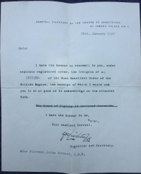 An Extremely Important, Rare & Desirable 18 CARAT GOLD 1st Class 
KAISER-I-HIND Medal, George V (1930) of Two Ounces  & Ladies O.B.E. (1919) with full issue & invitation documents.