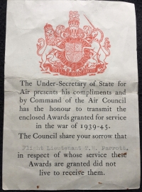 A Superb, Important & “Historically Unique“ Whitley pilot’s Aircrew Europe M.I.D. group of three, (Landed in error in a German field) & later THE FIRST BOMBER COMMAND CASUALTY OF WW2. F/O T.F. Parrott, M.I.D. 77 Sqd. RAF.