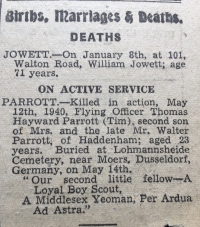 A Superb, Important & “Historically Unique“ Whitley pilot’s Aircrew Europe M.I.D. group of three, (Landed in error in a German field) & later THE FIRST BOMBER COMMAND CASUALTY OF WW2. F/O T.F. Parrott, M.I.D. 77 Sqd. RAF.