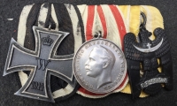 A very scarce & attractive German Imperial WW1 Trio (Hesse), Iron Cross 2nd Class, Hesse Medal for Bravery, & Silesian Black Eagle Medal (1st Class) Mounted as worn on original ribbons.