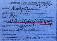 An Outstanding, “Double V.C.Action “Battle of Thiepval” (Somme) MILITARY MEDAL & Pair. To.G-40031. Pte T.H. NICHOLSON. 12th Middlesex Regt. “The Die Hards” (Royal Fusiliers, & R.E.) (att: 54th Trench Mortar Battery)