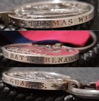 A SUPERB & ULTRA HIGH GRADE  “WATERLOO MEDAL” 
Pte THOMAS WARD, 3rd Bn GRENADIER GUARDS. Three Wounds in the Head, Knee & Leg at Waterloo. Born 1785 Newland,Coldford, Gloucester.