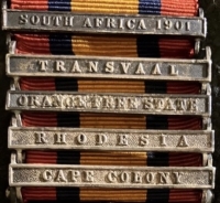 An Excellent Officer’s Queen’s South Africa Medal. Five Clasps, Including “RHODESIA” To: Lieut Douglas Marriott. 50th Coy’ 17th Bn Imp Yeomanry. An old boy of Repton School & New College, Oxford.
DIED OF ENTERIC FEVER.